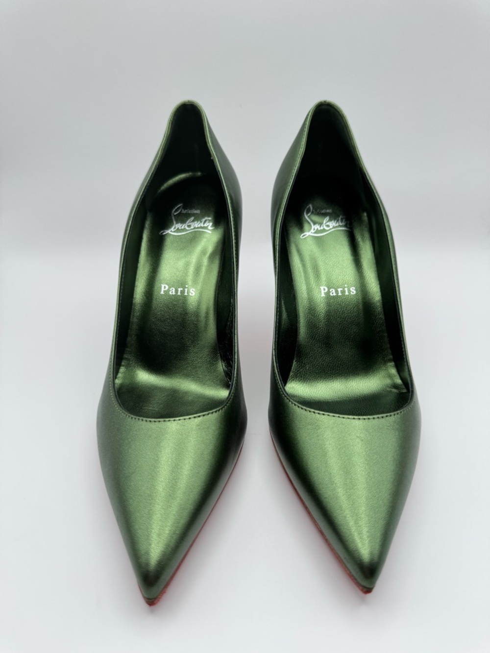 Christian Louboutin Kate 100 Metallic Green Forest Pumps Heels EU 37 - Picture 12 of 13